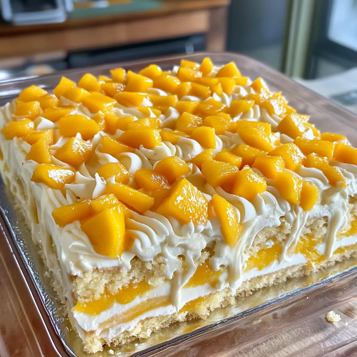 Gâteau Tres Leches à la noix de coco et à la mangue