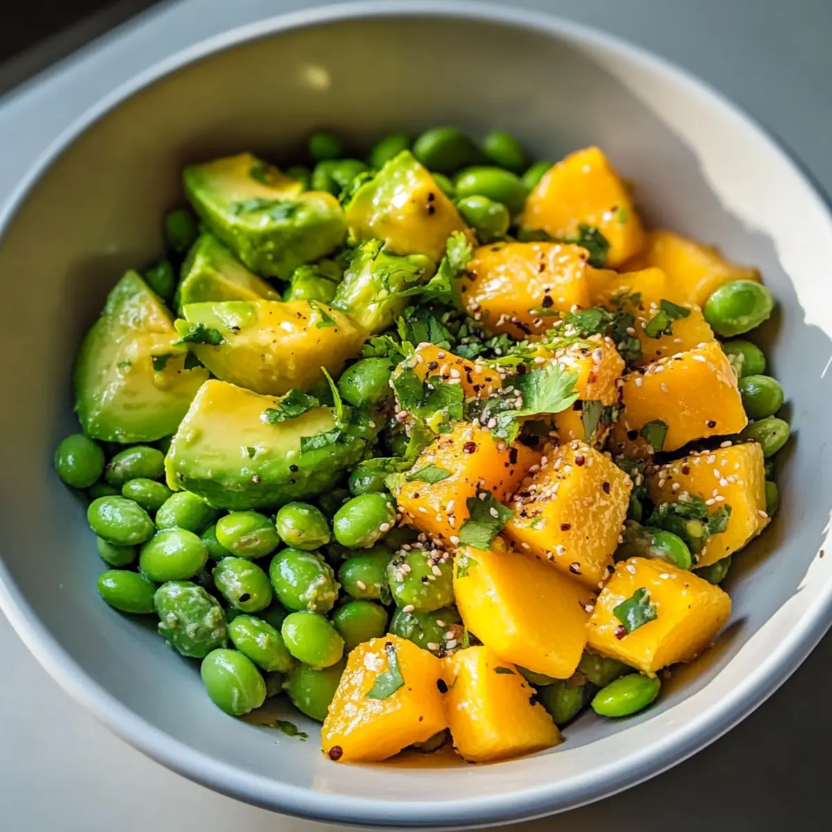 Salade d'edamame, mangue et avocat