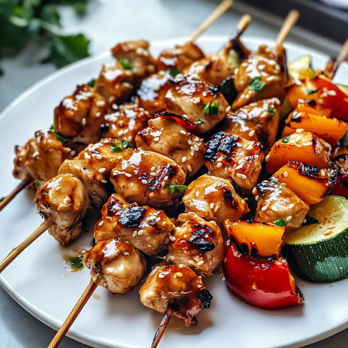 Brochettes de poulet asiatique grillées avec sauce miel à l'ail
