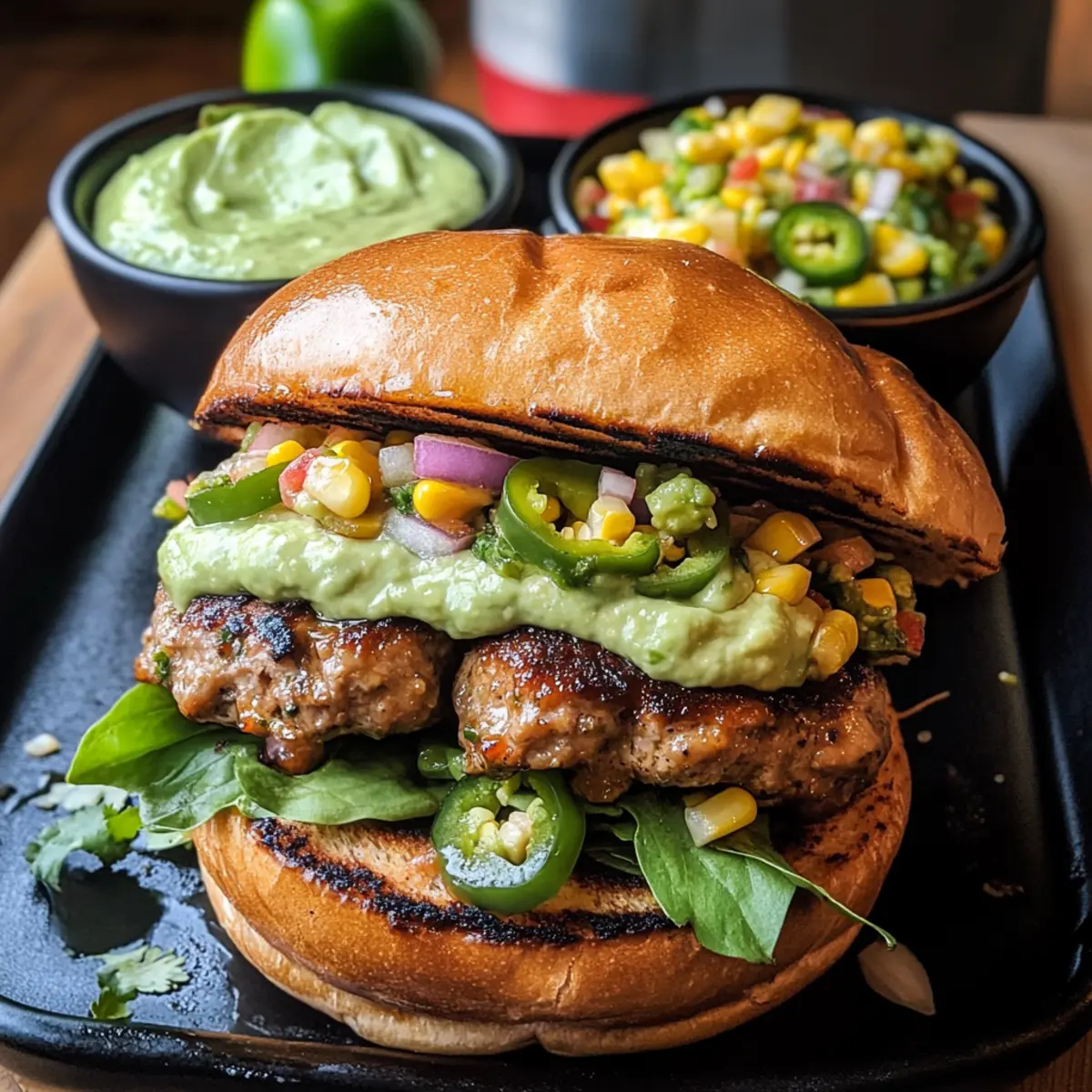 Hamburgers de dinde au miel et jalapeño avec crème d'avocat
