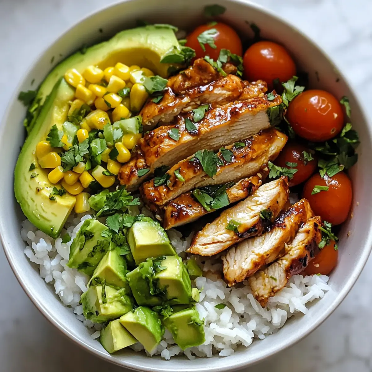 Bol de poulet miel-lime et riz à l'avocat