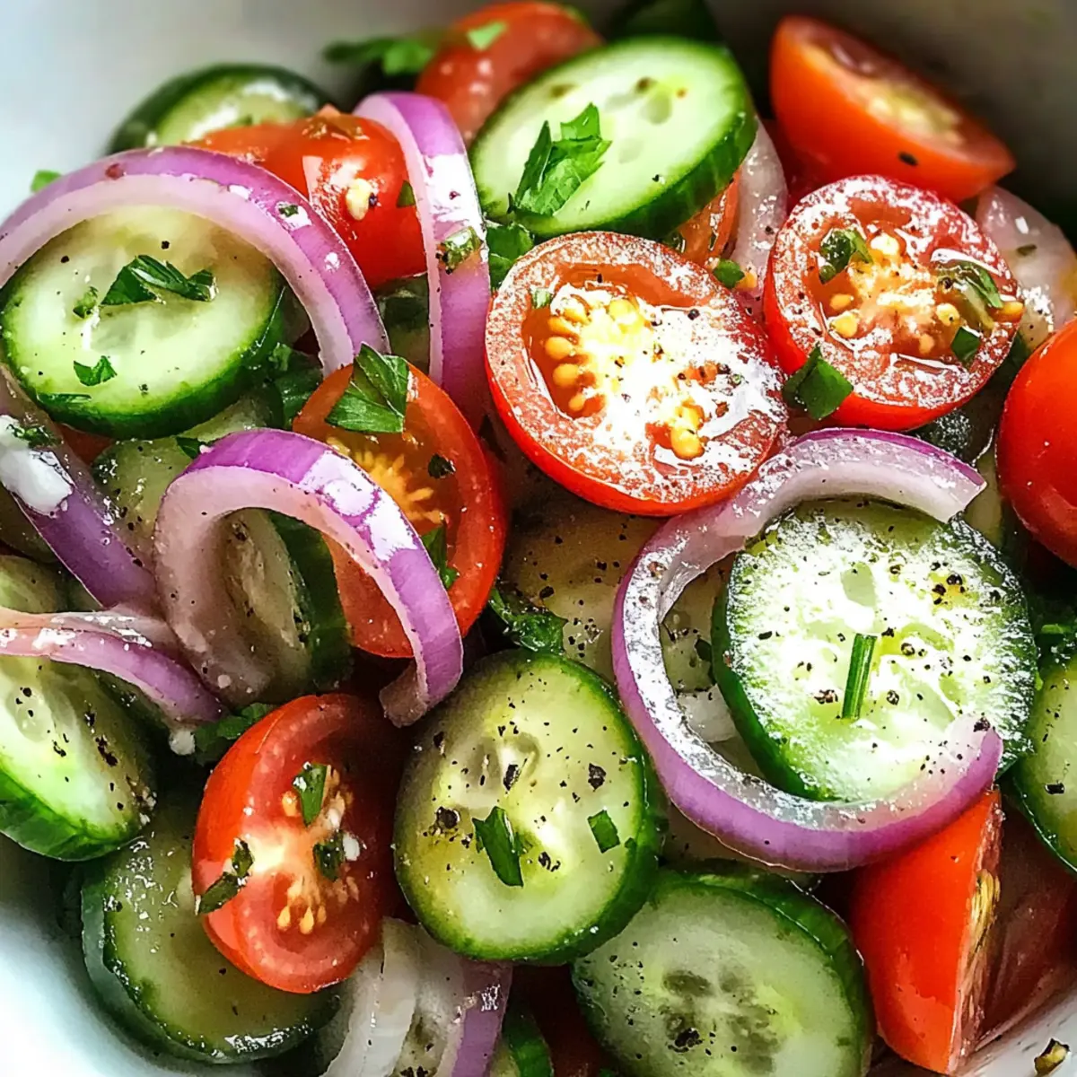 Salade de concombre, d'oignon et de tomate marinés aigres
