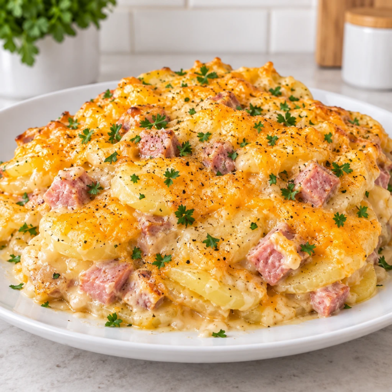 Savory Slow Cooker Scalloped Potatoes and Chicken Ham