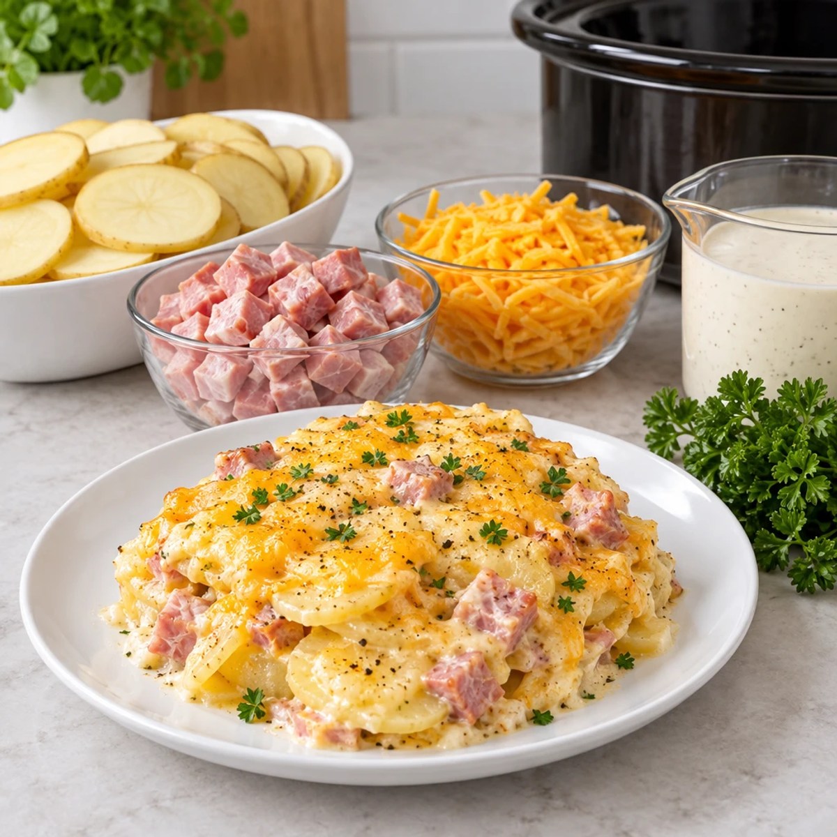 Savory Slow Cooker Scalloped Potatoes and Chicken Ham recipe step 2
